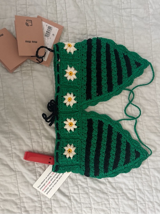 Miu Miu Tops - Miu Miu Green Crochet Daisy top with Black Trim
